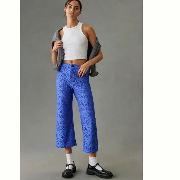 NWT Anthropologie Maeve The Colette Lace Cropped Wide-Leg Pants - Picture 3 of 13